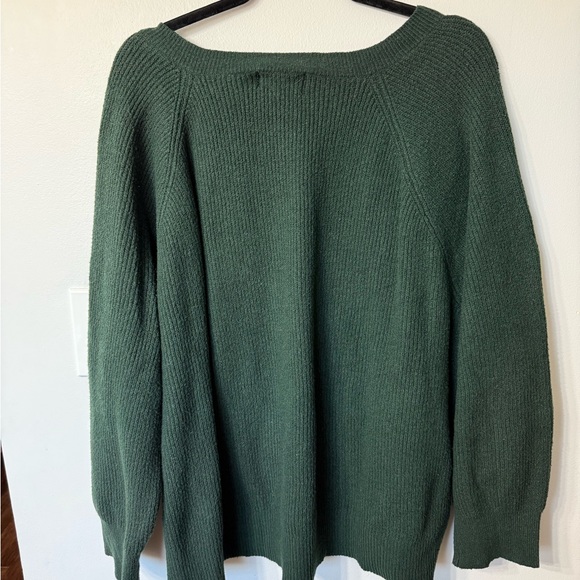 Green Ribbed V-Neck Sweater - Picture 3 of 3